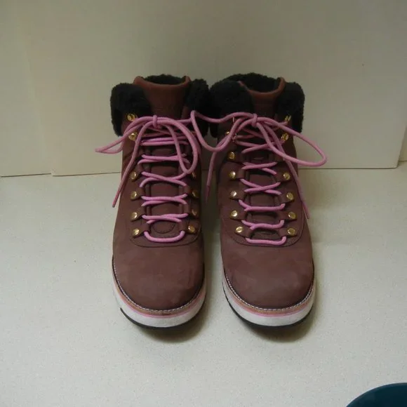 Cole Haan Sz 9 Womens Grand Explore Boot Waterproof Shearling Hiker Wedge Suede - Picture 5 of 11